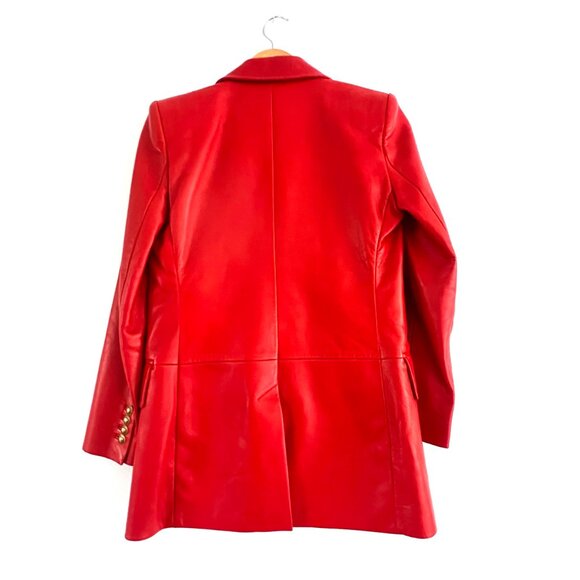 YSL Saint Laurent Red Leather Blazer Jacket Matching Shorts Suit Set Women Small - Picture 6 of 15
